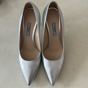 Prada Pointy Toe Heels Silver